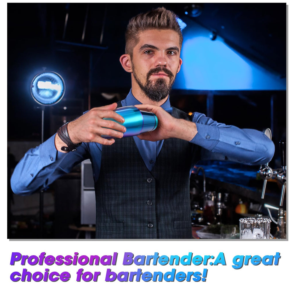 Lallisa 10 Pieces Cocktail Shakers Professional Bar Boston Shaker Set Stainless Steel Martini Shaker Drink Mixer Basic Tools Weighted Shake Metal Can for Bartenders, 18 Oz, 28 oz (Rainbow)