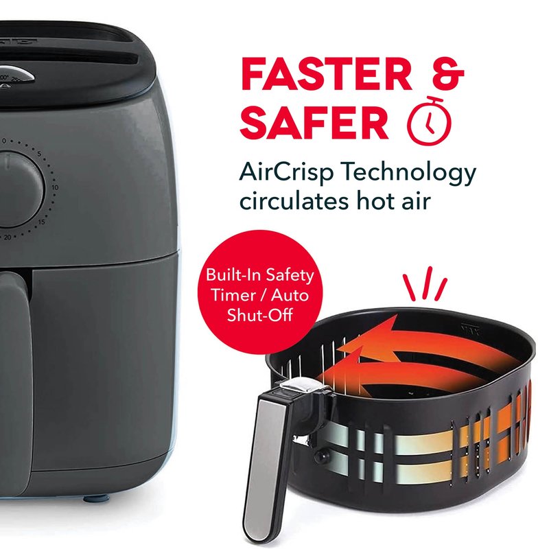 Dash Tasti-Crisp™ Air Fryer - AirCrisp® Technology - Compact Design with Adjustable Temperature Control - Nonstick Fry Basket & Auto Shut-Off Feature - 2.6 Quarts - Cool Grey