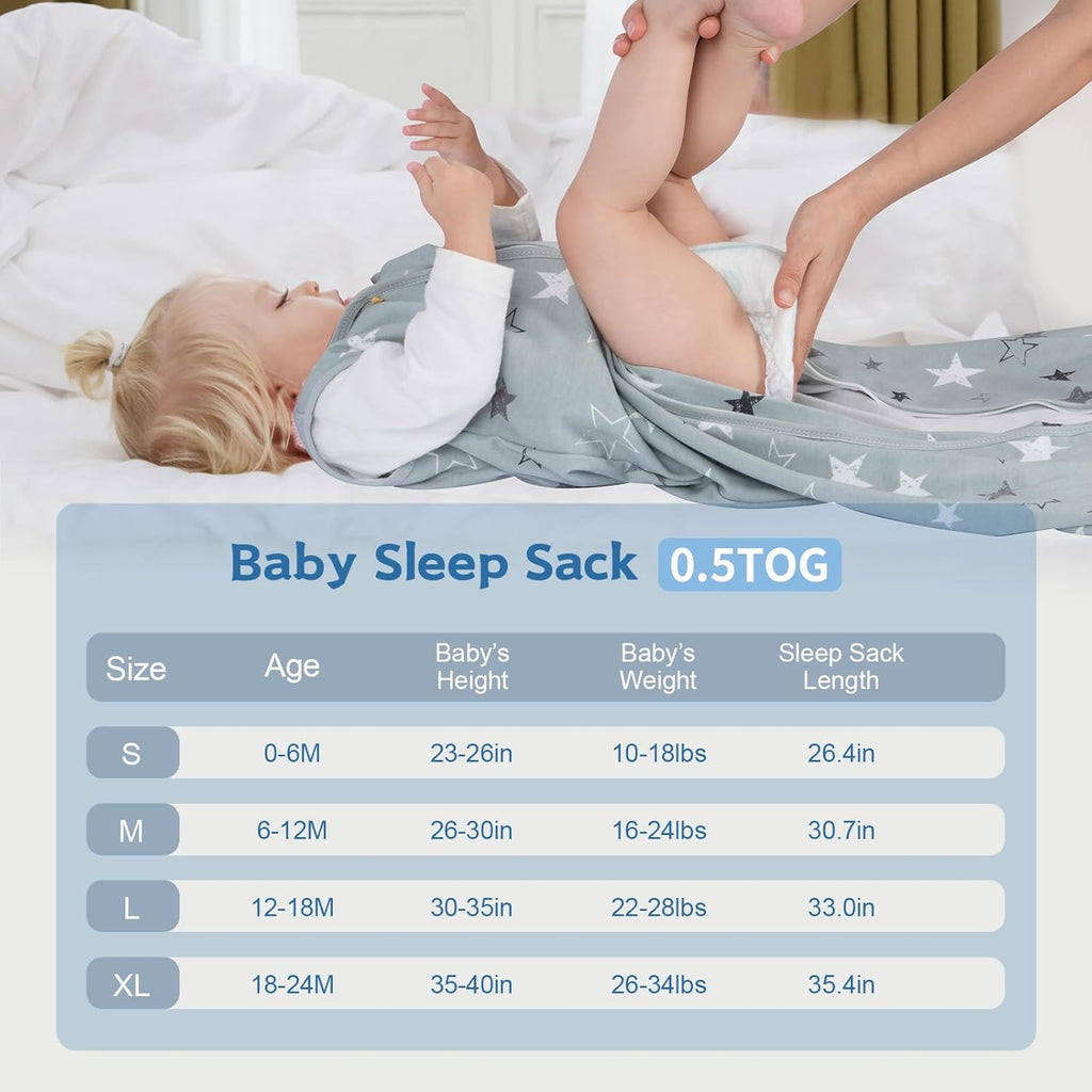 Skiennix Baby Sleep Sack - 100% Cotton Wearable Blanket for Newborns | 0-6 Months, 3-Pack, 2-Way Zipper