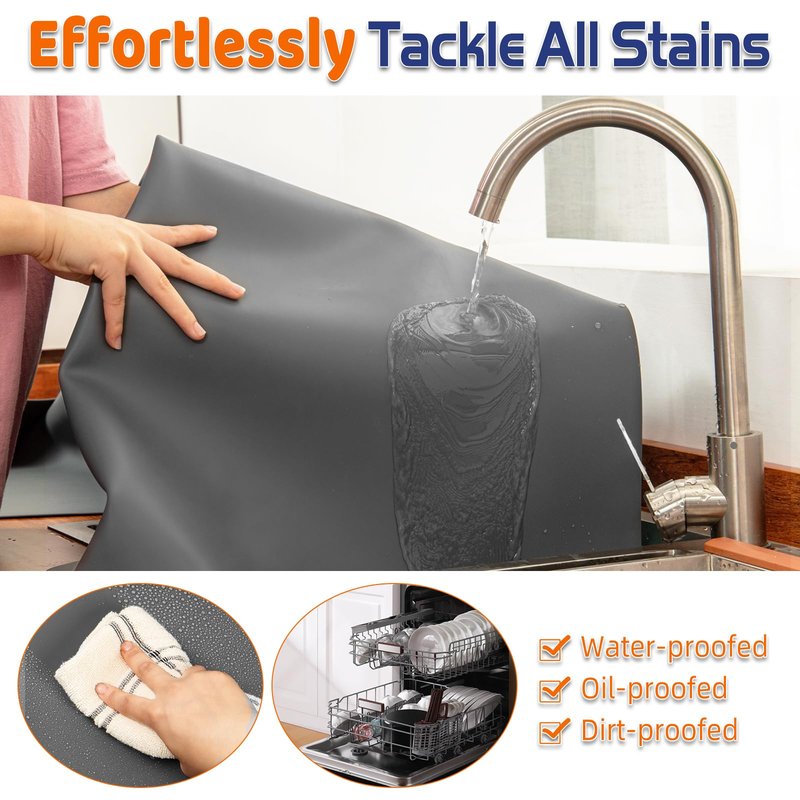Warome Silicone Mat,78.7”x 23.6” Heat Resistant Mats for Countertop,Extra Large Countertop Protector Mat, Multi-functional Cuttable Kitchen Counter Mat, Silicone Mats for Kitchen Counter/Crafts- Grey