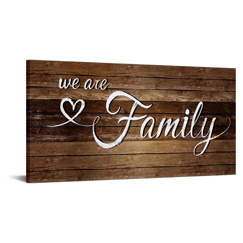 KREATIVE ARTS We Are Family Wall Art Rustic Farmhouse Canvas Print Brown Wood Grain Inspirational Quote Painting for Kitchen Living Room Bedroom Home Decor 20x40 Inch