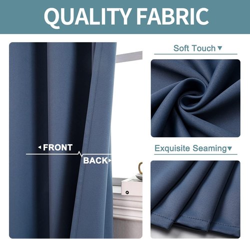 ChrisDowa Blackout Curtains - Thermal Insulated Grommet Room Darkening Panels | Stone Blue, 52 x 108 Inch