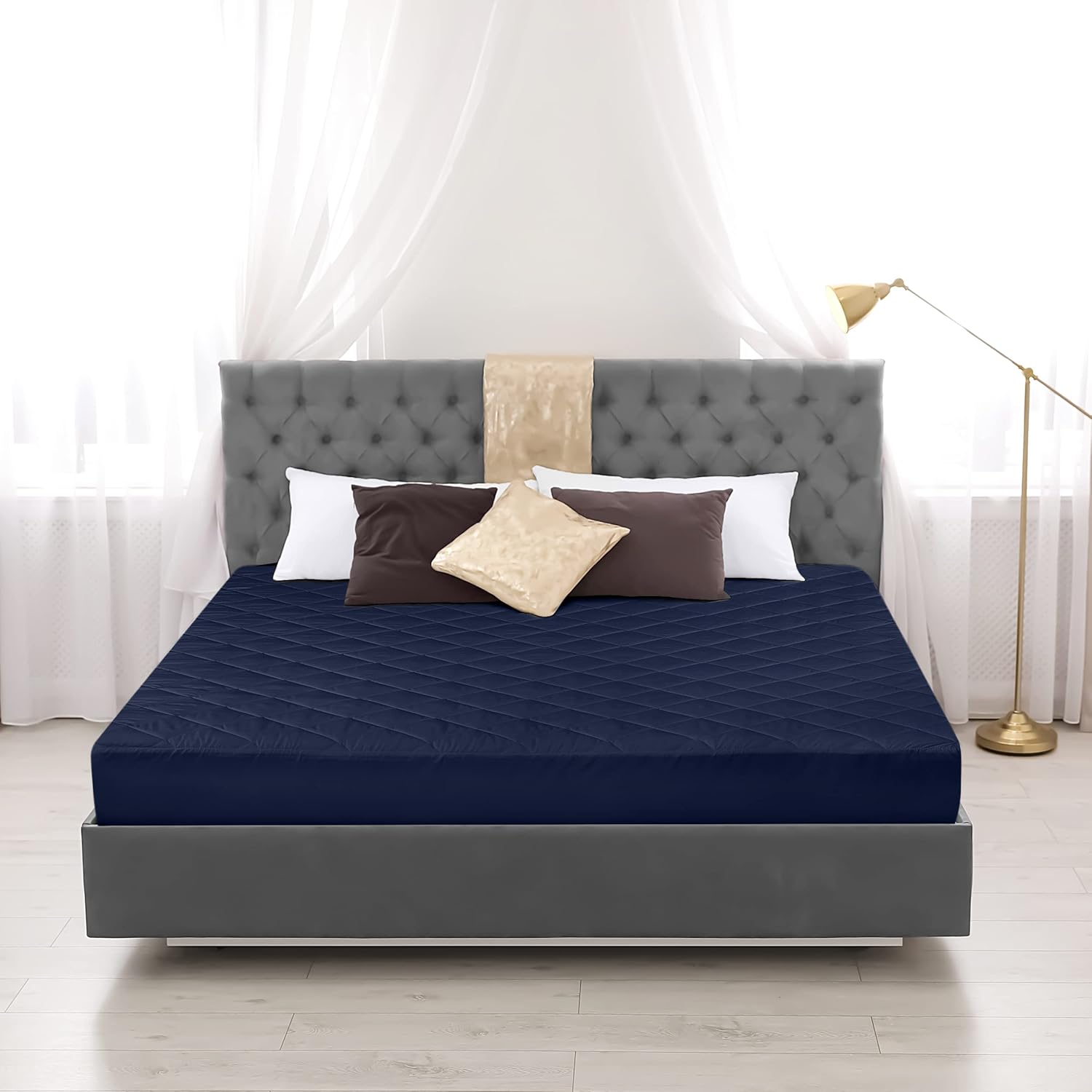Utopia Bedding Quilted Fitted Mattress Pad - Queen Size Deep Pocket Protector | Navy, Machine Washable