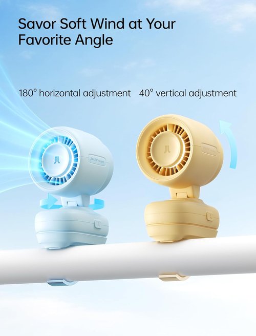 JISULIFE 2026 Clip Fan - Compact & Stylish with 38H Cooling, Soft Night Light | Perfect for Strollers & Desks (Yellow)