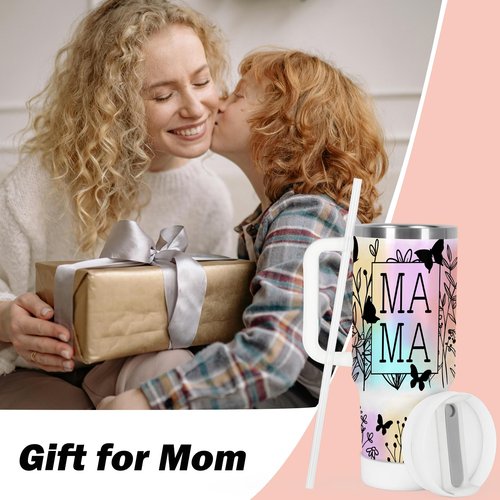 Temolulu 40 Oz Stainless Steel Mama Tumbler with Handle, Insulated Double Wall Vacuum for Cold & Heat Preservation, Great Mother's Day Gift
