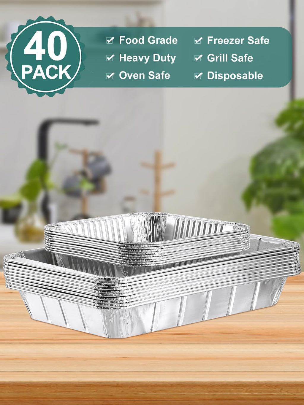 NEEBAKE 40-Pack Disposable Aluminum Pans Set - 20 Large 9x13 & 20 Small 8x8 Foil Baking Trays