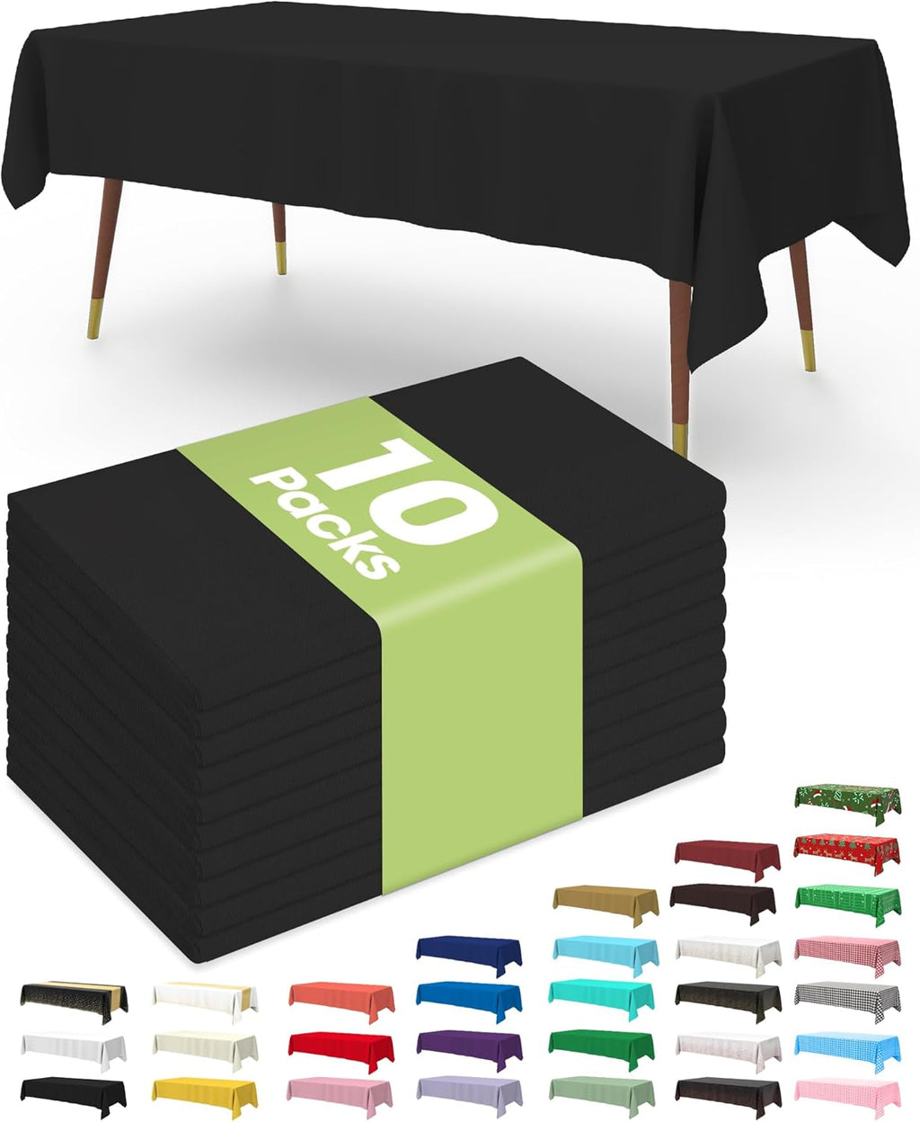 Pureegg Disposable Plastic Tablecloths - 10 Pack, 54 x 108 Inch, Sturdy & Leakproof, Black for Halloween Parties