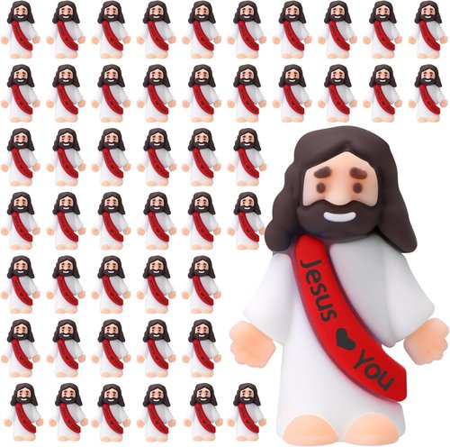 Bememo Mini Jesus Figures - 50 Pcs Christ Toys for Sunday School & Religious Parties | Red