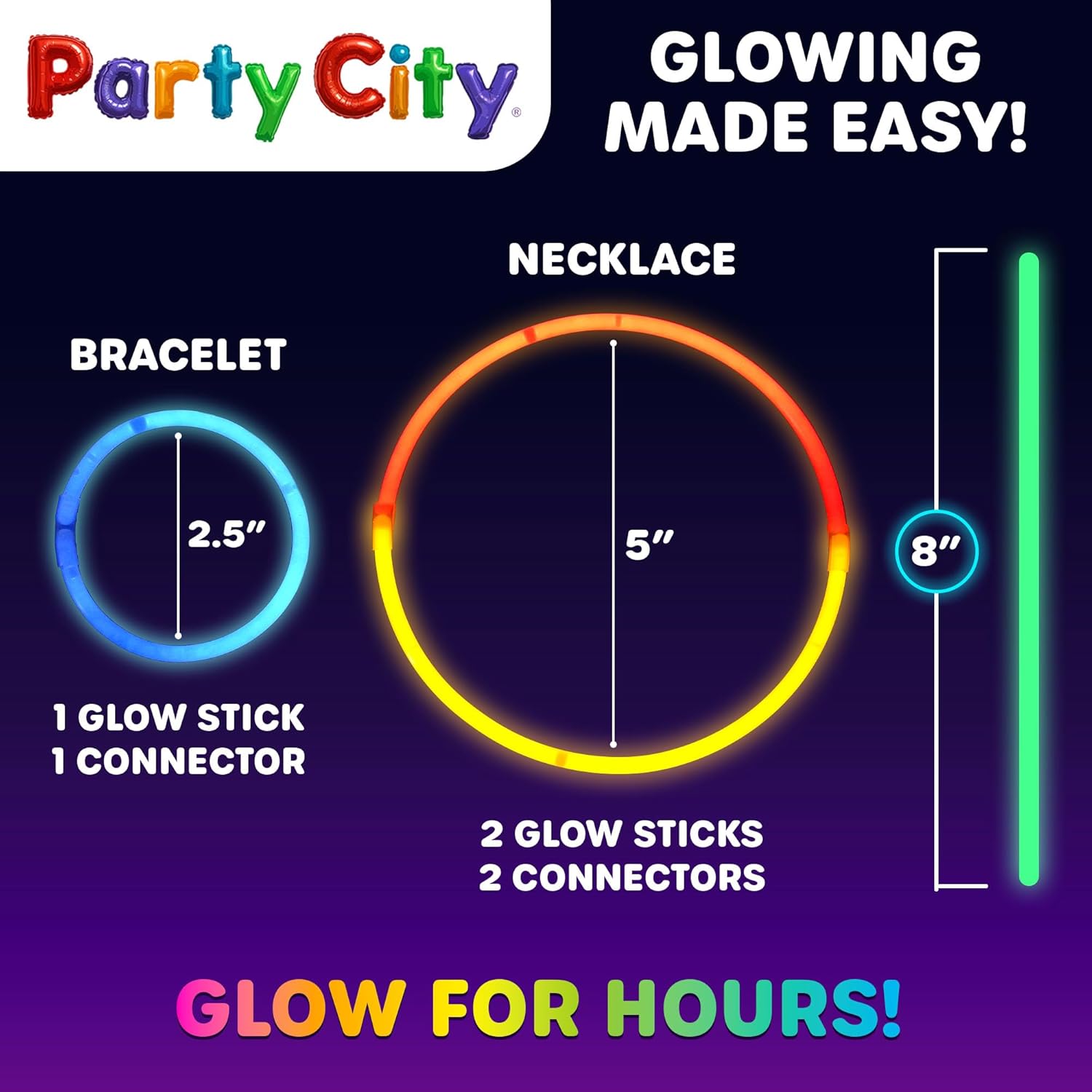 Party City 100 Glow Sticks - Neon Glow in the Dark Party Supplies | Connectors for Bracelets & Necklaces