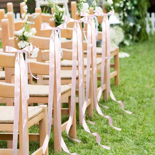 Daifunli Wedding Bows - Elegant Pink Satin Chair Decorations | 24 Pcs Aisle Ribbons for Ceremony