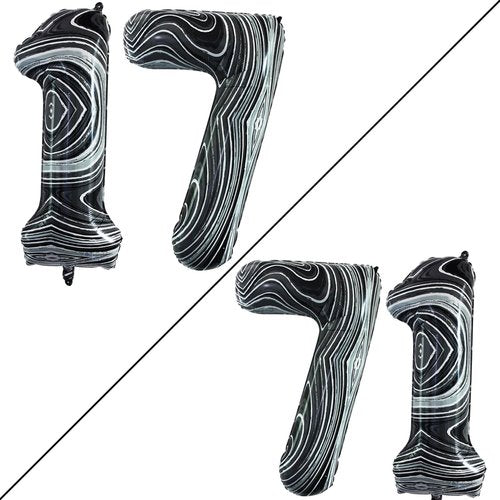 GOER 17th Birthday Balloons - Jumbo 42 Inch Marble Black Foil Helium Decorations for Sweet 17 Party