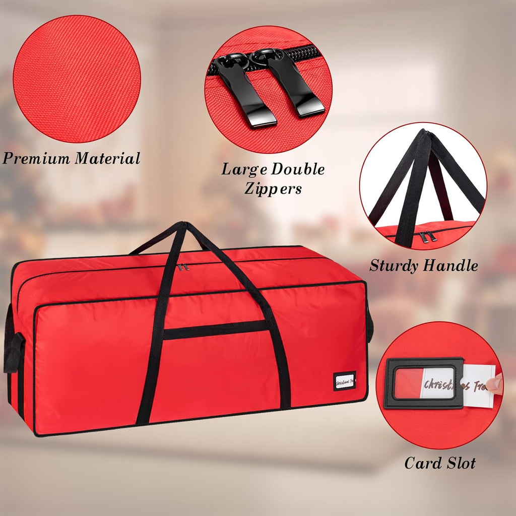 Skiennix Heavy Duty Christmas Tree Bag - 7.5 FT with Dual Zippers & Reinforced Handles | Large Red Capacity