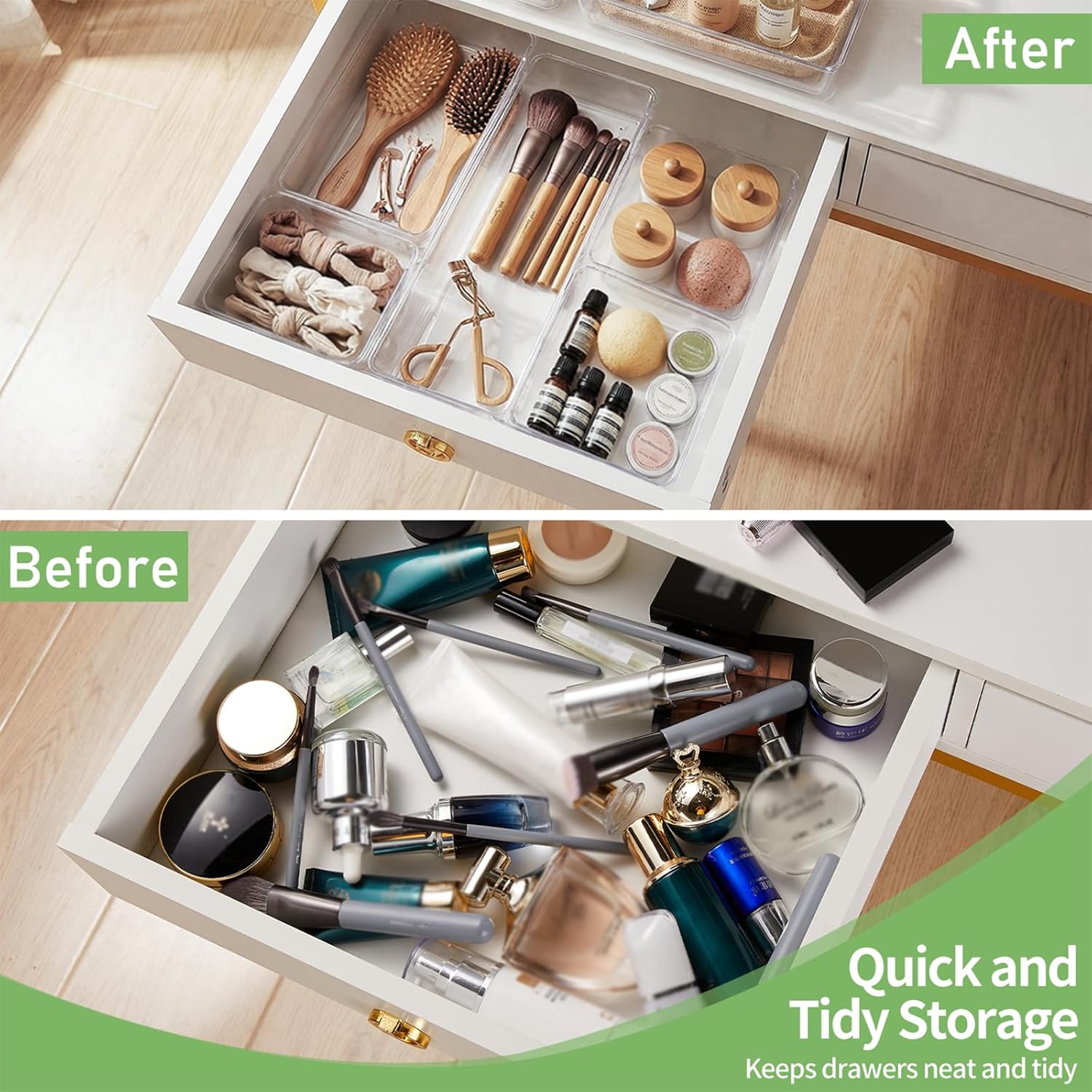 Skiennix 6 PCS Clear Plastic Drawer Organizer Trays - Large Size for Makeup, Kitchen & Office | 12'' Acrylic Design