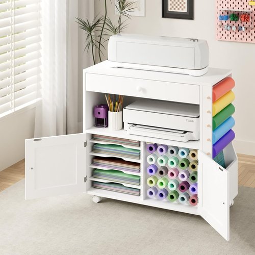 Kikihouse Craft Organizer Cart - Storage Solution for Cricut Machines with 30 Vinyl Roll Holder | Versatile Workstation