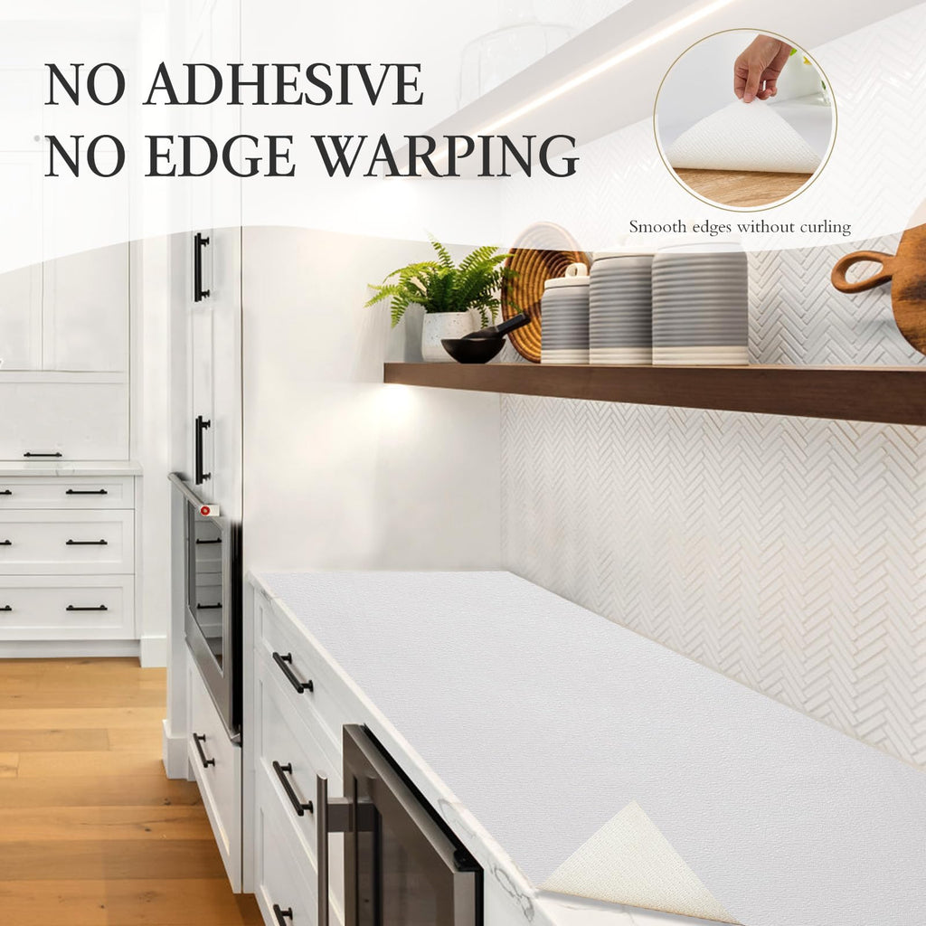 Beautysaid Shelf and Drawer Liner for Kitchen Cabinet, Non Adhesive Non Slip Shelf Paper Waterproof Washable Thickened for Dresser Pantry Shelve Bathroom Protector Liner(White,18 in x 30 FT)