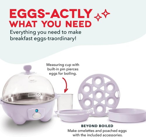 Dash Rapid Egg Cooker - Versatile Boiler, Poacher & Steamer - Holds 7 Eggs, Lavender - BPA Free & Dishwasher Safe