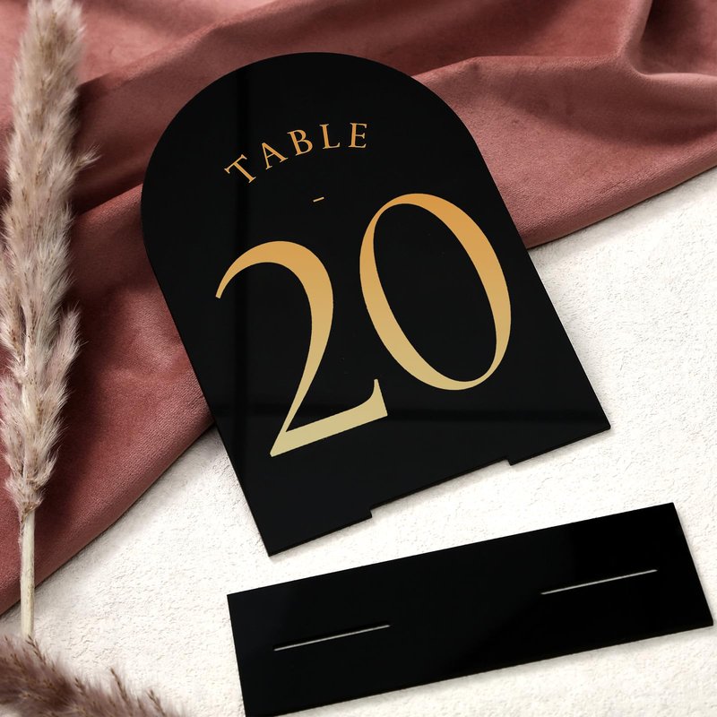 UNIQOOO White Arch Wedding Table Numbers with Stands 1-20, Gold Foil Printed 5x7 Double sided Acrylic Signs and Holders, Perfect for Centerpiece, Reception, Decoration, Party, Anniversary, Event