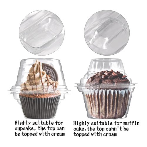 NPLUX 100 Pack Individual Cupcake Containers Plastic Cupcake Boxes Cupcake Holders Stackable Deep Dome Cupcake Carrier