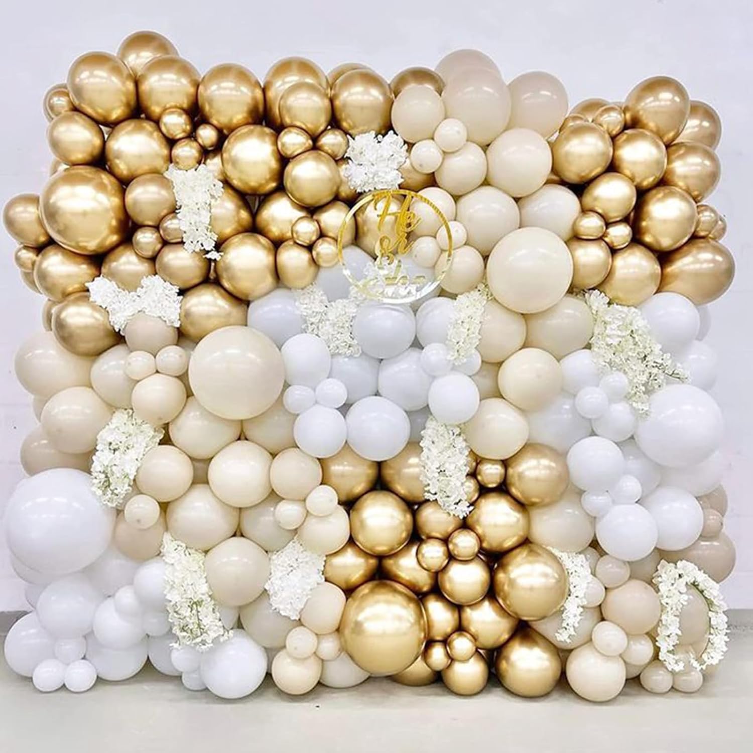PartyWoo White & Gold Balloons - 140-Piece Set in Various Sizes for Stunning Birthday & Party Decor