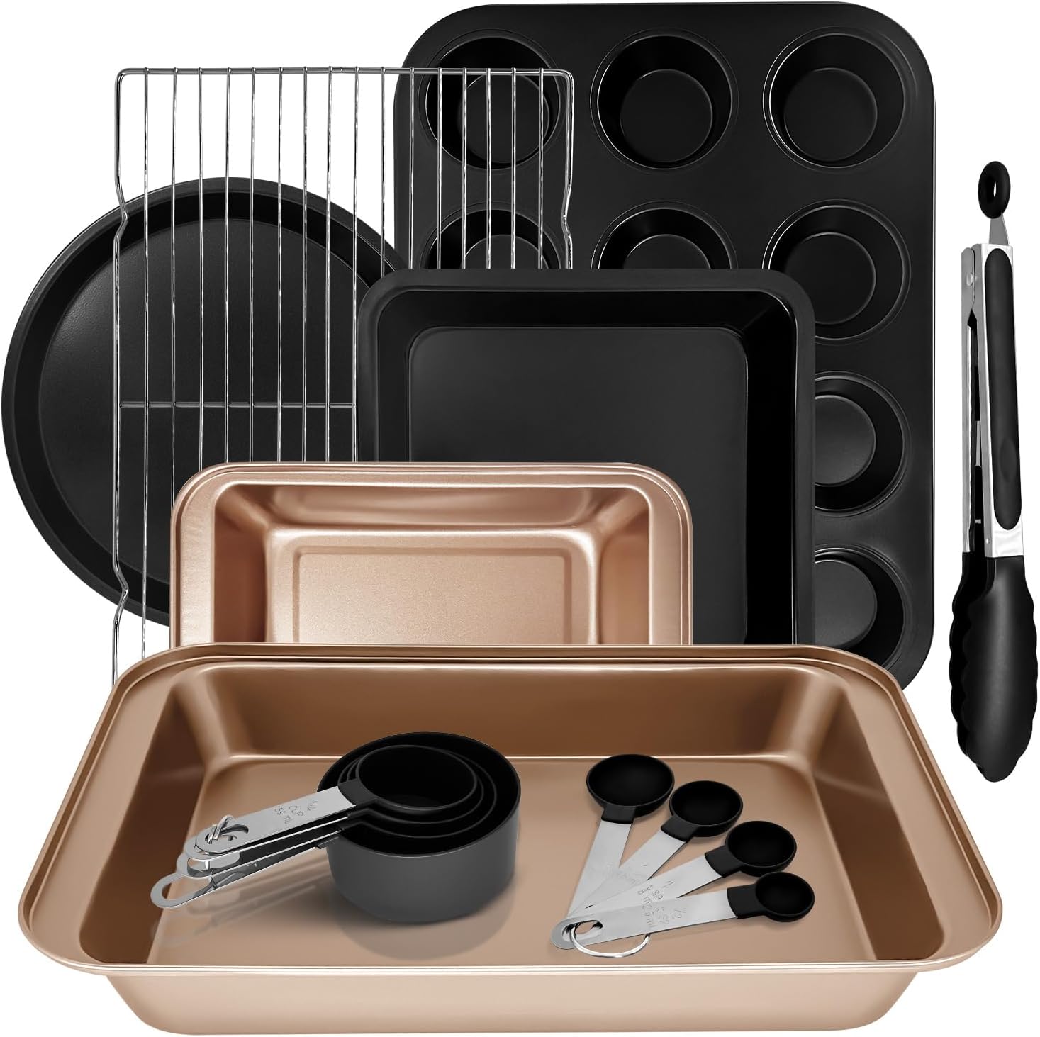 Skiennix Nonstick Bakeware Set - 15-Piece Baking Pan Set with Cooling Rack & Accessories | Oven Safe Metal
