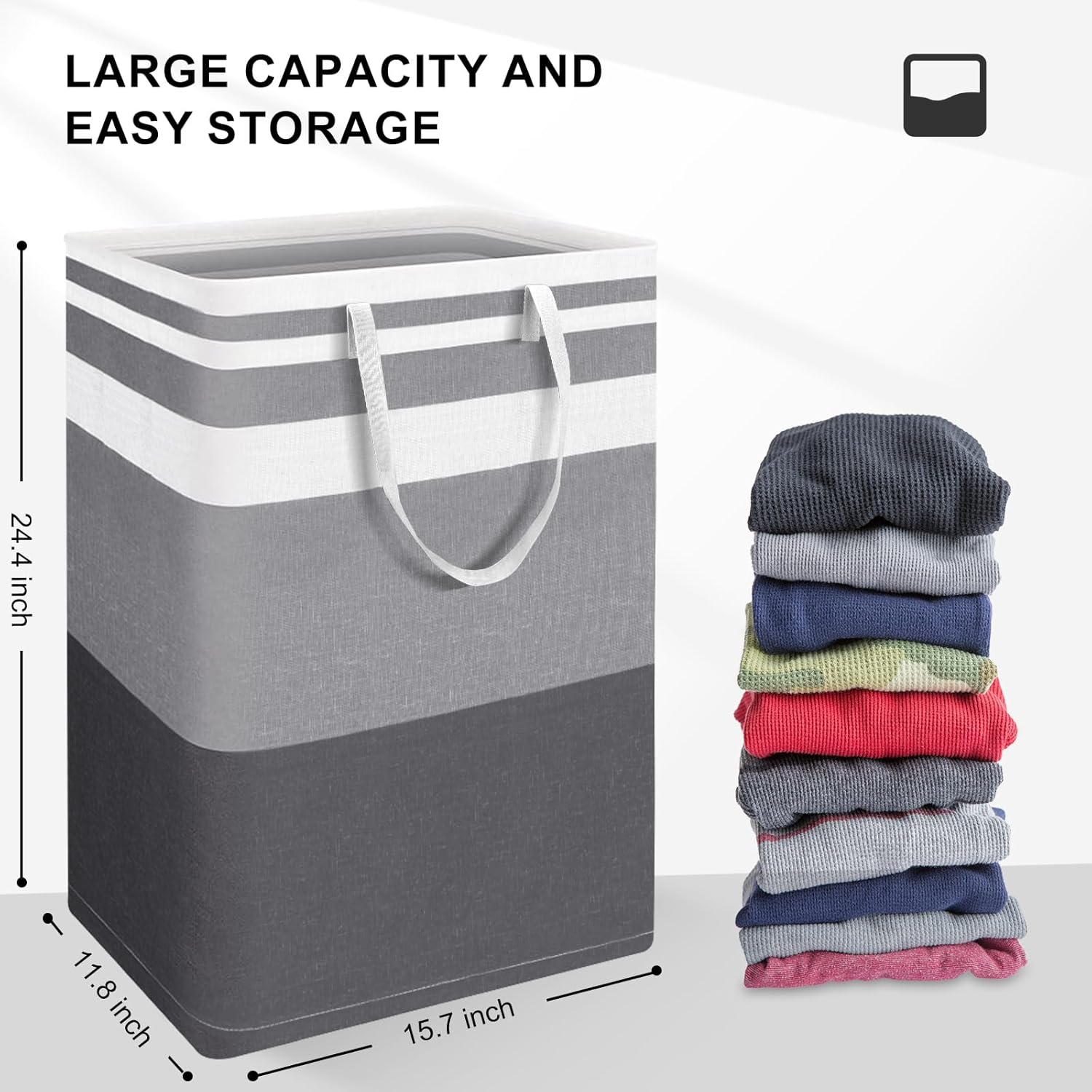 Skiennix Large Waterproof Laundry Basket - Collapsible Tall Hamper with Extended Handles | 75L Capacity