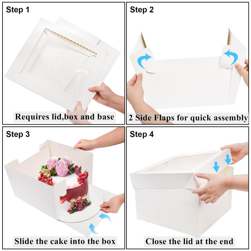 Cididu 20Pcs Cake Boxes 12 Inch, Tall Cake Box with Window and Boards for Multi-Layer Cakes, 350g Thick Cardboard White Bakery Box for Mother's Day Wedding Birthday Cakes Transport Box (12x12x8 Inch)