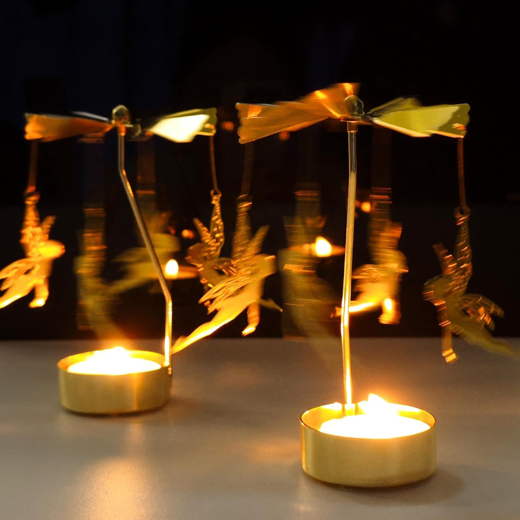Skiennix Spinning Candle Holder - Gold Fairy Carousel Tea Light Spinner for Festive Home Decor