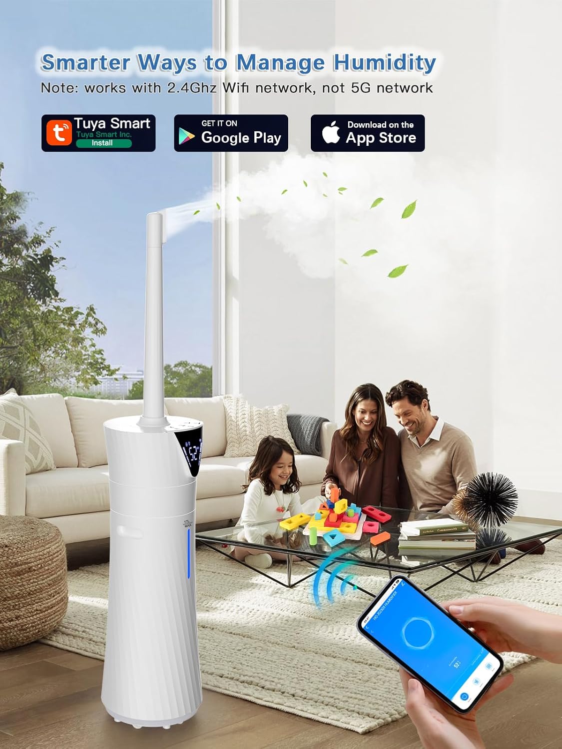 Skiennix 17L Ultrasonic Cool Mist Humidifier - Smart, Quiet, 2000ft² Coverage, 56H Runtime, White