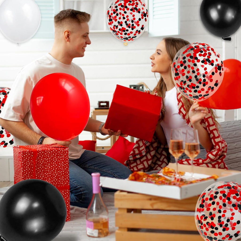 Red Black White Latex Balloons by [Brand Name] - 68 Pcs 12 Inch with Confetti for Birthday, Wedding & Graduation