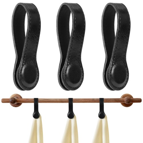 UYEDUJZ 3 Pcs Magnetic Leather Kitchen Towel Clips, Kitchen Towel Holder Bath Hand Towels Hooks for Rods and Racks, Oven Handle Dish Towels Hanger Multi-Purpose Magnetic Hanging Clips (Black)