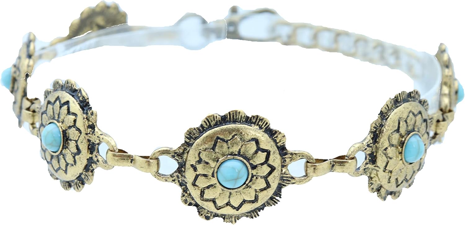 TrendyFashionJewelry Boot Chain Bracelet | Western Bohemian Anklet with Blue Flower Charm in Antique Gold