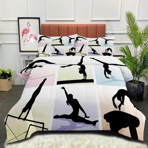ZZXHG Queen Comforter Set, Women's Gymnastics Comforter for Queen Size Bed, Soft Warm Bedding Set 3 Pieces for All Seasons, 1 Comforter (90" x90") and 2 Pillow Shams (20"x30")