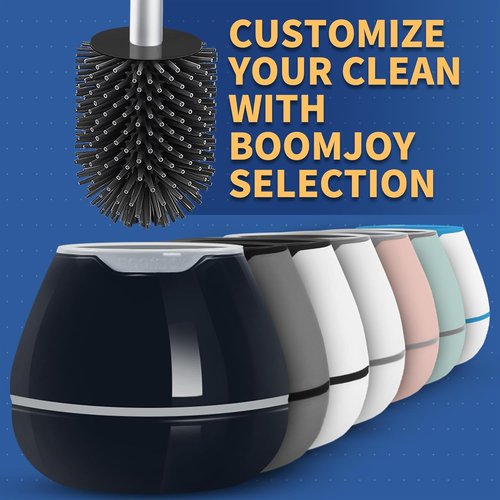 BOOMJOY Toilet Brush Set - Silicone Toilet Bowl Brush with Tweezers for Effective Bathroom Cleaning | Black & Grey