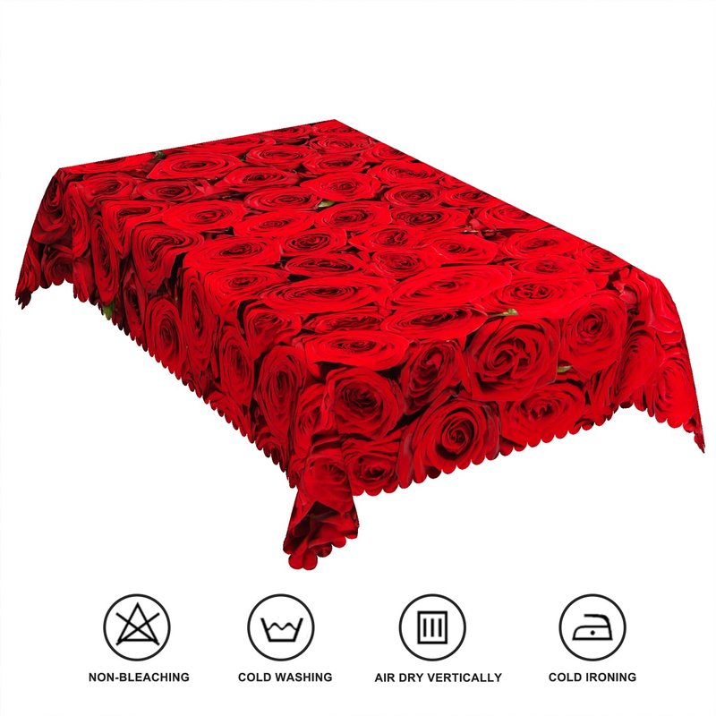 TTQYFNM 54x78inches Red Rose Floral Tablecloth Romantic Rose Flowers Blossom Nature Print Rectangle Table Cloth Wipeable Polyester Table Cover for Dining Room Kitchen Outdoor Wedding Party Decor