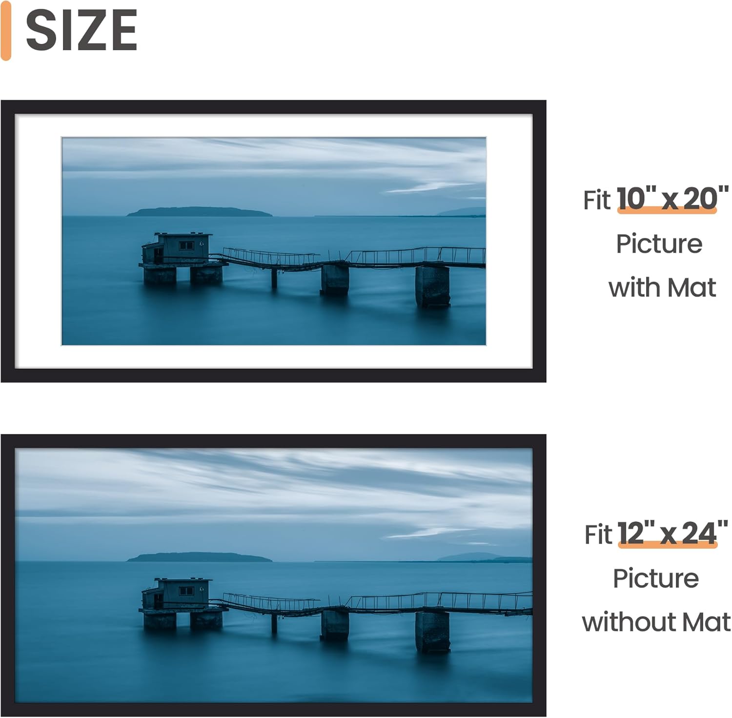 Upsimples 12x24 Picture Frame - Versatile Wall Hanging for 10x20 or 12x24 Photos - Black, 1 Pack