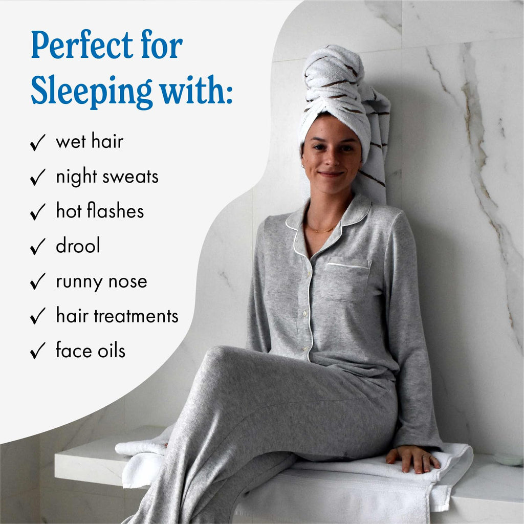 DryZzz Waterproof Pillow Covers | Double Sided Towel Pillowcase for Wet & Dry Hair | Waterproof Pillow Protector Cooling Case 29"x19" White Standard Size, Hair Drying Sweat Proof Pillowcase, 1pc