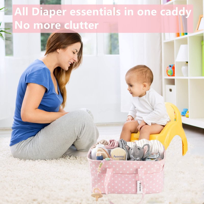 Pink Diaper Caddy Organizer for Baby Girl-Large Portable Diaper Caddy Basket for Changing Table-Diaper Organizer Caddy-Car Travel Tote Bag-Newborn Registry Baby Shower Basket for Diapers & Wipes