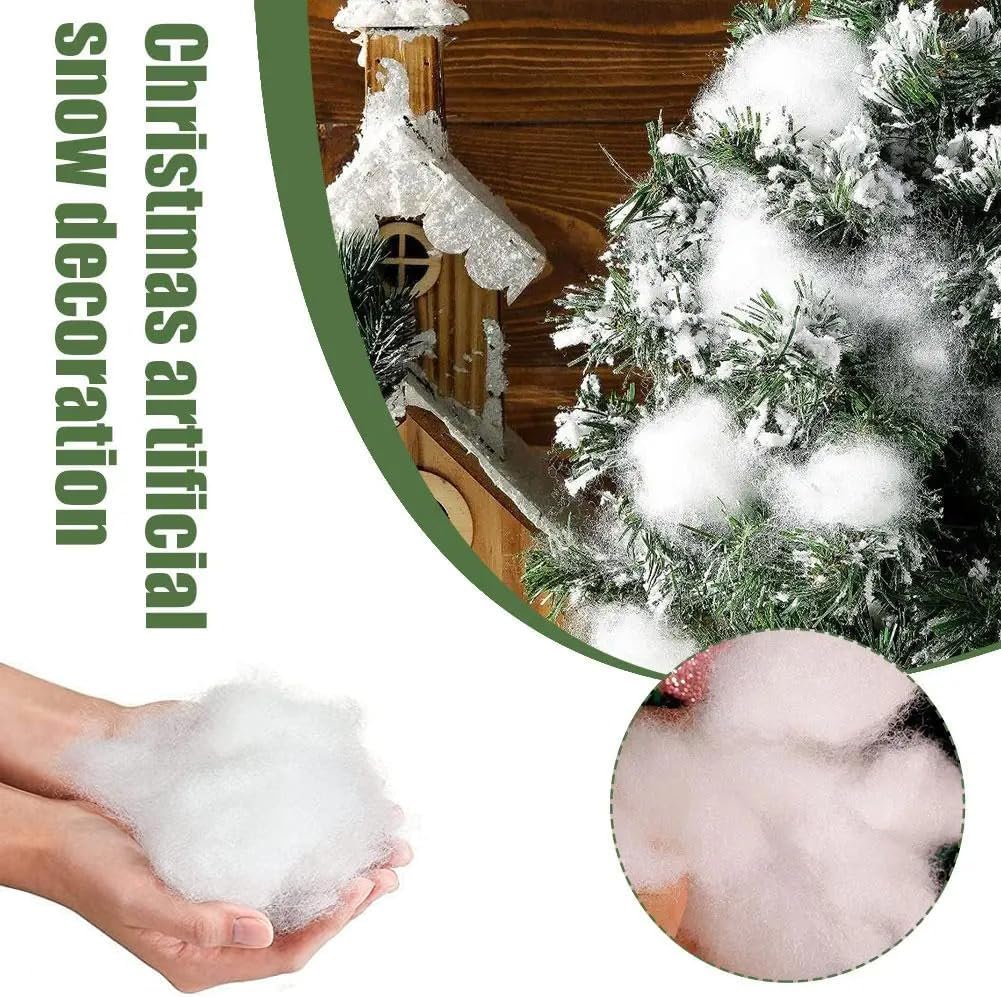 Skiennix Christmas Fake Snow Decoration - 7.05 Oz Fluffy Artificial Snow Cotton for Indoor Decor | Flame Resistant Winter Blanket