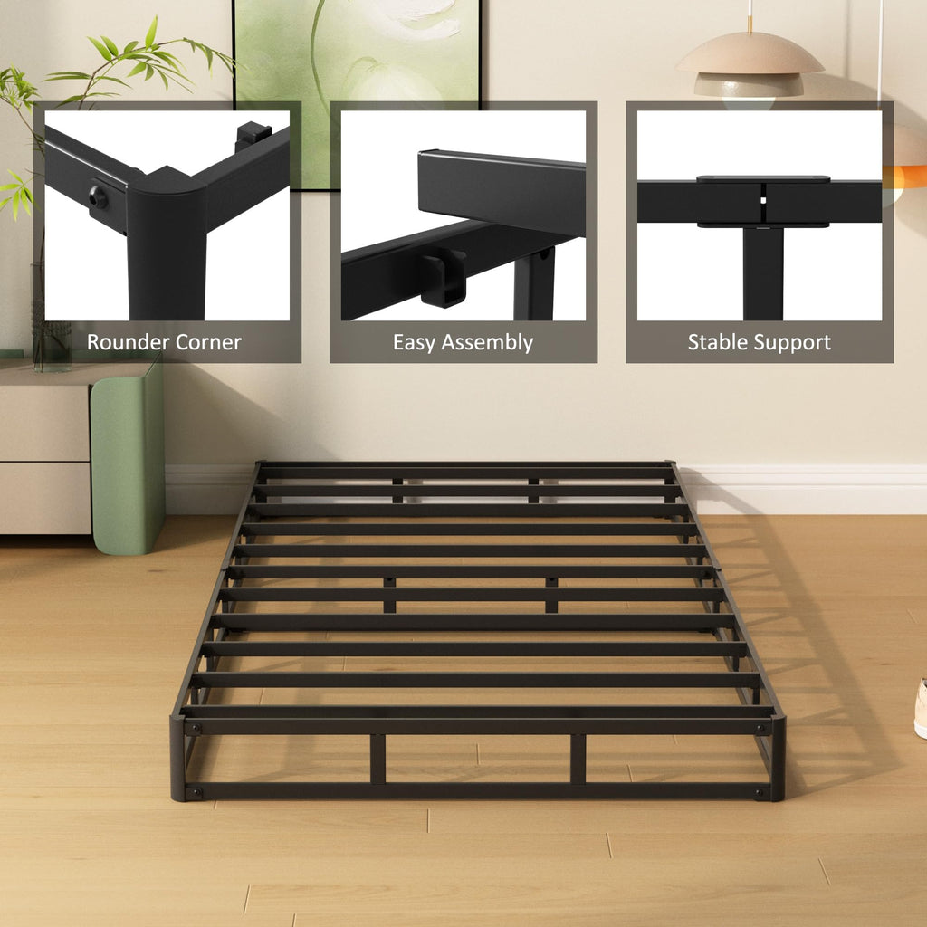 DiaOutro 4 Inch Low Profile Twin Box Spring with Fabric Cover, Heavy Duty Boxsping for Twin Bed, No Noise Mattress Foundation, Strong Metal Frame, Easy Assembly, Black