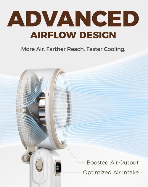 Diveblues Portable Turbo Fan - 100 Speed Handheld Fan with Strong Airflow | Foldable 4-in-1 Design for Travel & Outdoor Use