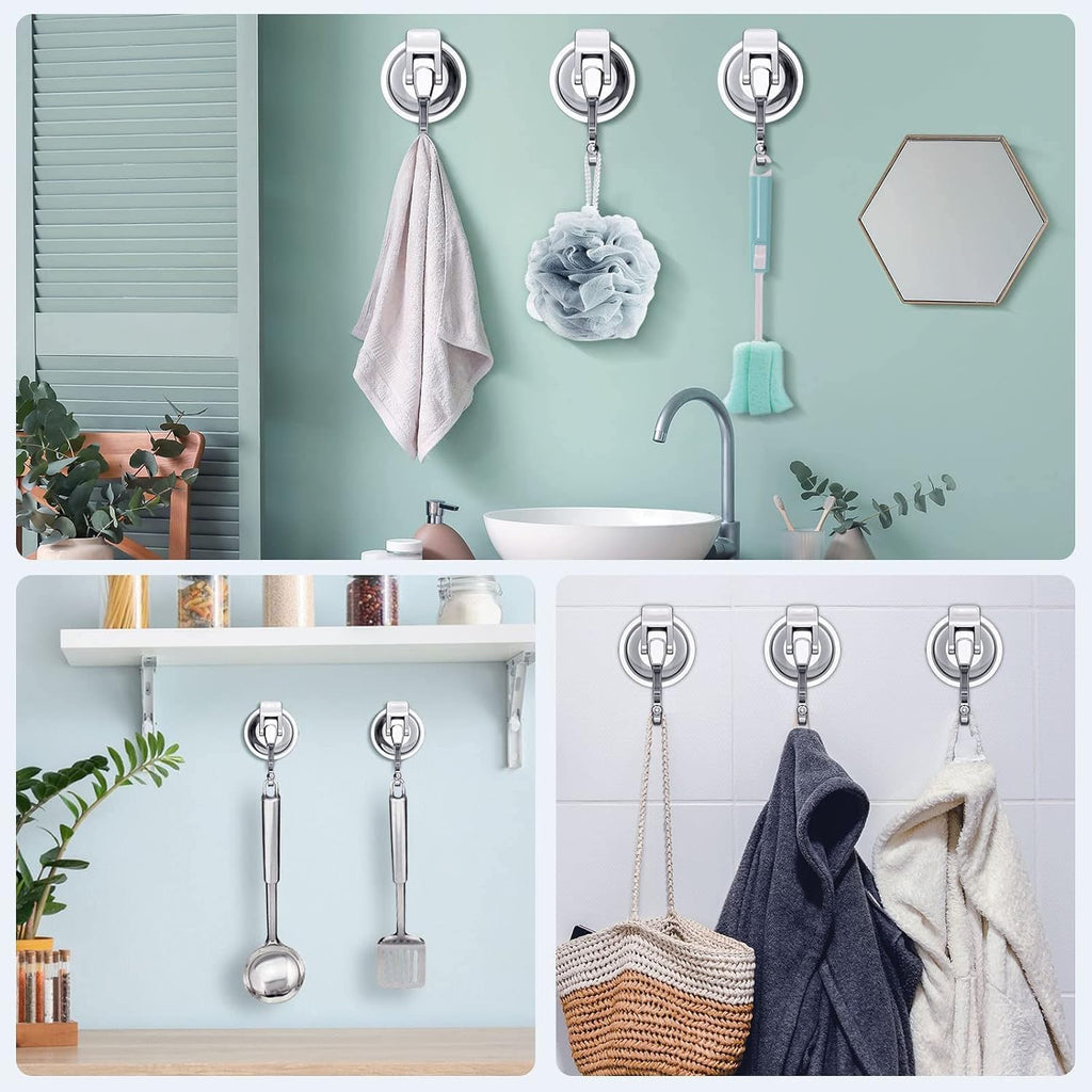 Skiennix Heavy Duty Vacuum Suction Cup Hooks - Easy Install Wreath Hanger for Kitchen & Bathroom (2, Black)