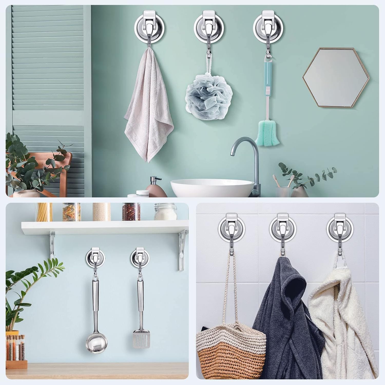 Skiennix Heavy Duty Vacuum Suction Cup Hooks - Easy Install Wreath Hanger for Kitchen & Bathroom (2, Black)