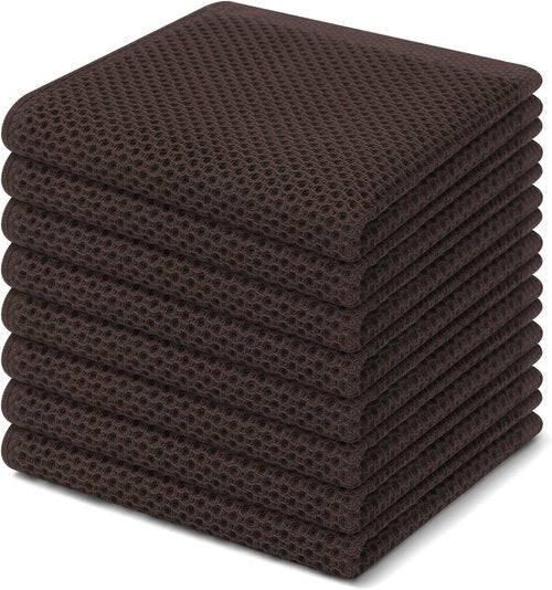 Homaxy Kitchen Dish Cloths - 100% Cotton Waffle Weave, Ultra Soft & Absorbent, 12x12 Inches, 8-Pack, Dark Brown