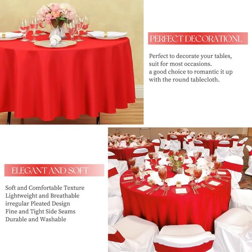 12 Pack Red Round Tablecloth 90 inch Round Table Cloth Polyester Red Tablecloths for Round Tables Waterproof Stain Resistant Washable Round Table Cover in Bulk for Wedding Party Buffet Camping