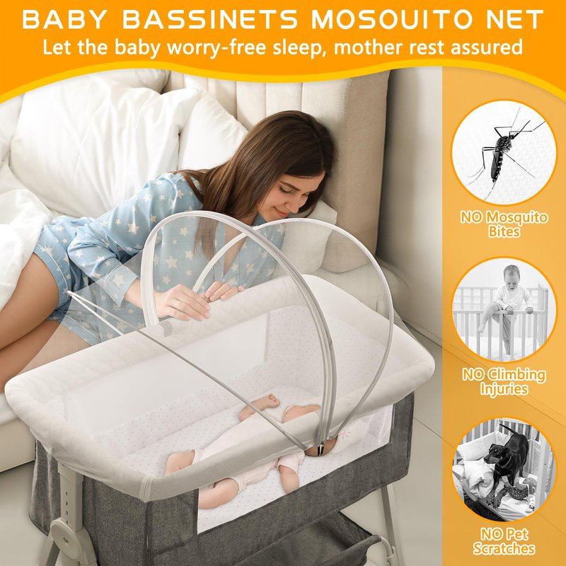 Bassinet Cover for Cats - Mosquito Net Cover for Bassinet Bedside Sleeper Travel Crib to Keep Cats Out - Breathable Baby Mosquito Net with 2-Way Zipper (White-Small)