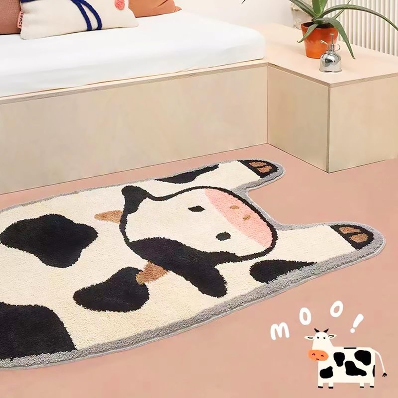 UKELER Nursery Cute Cow Shaggy Accent Bedroom Bathroom Rug, Non-Slip for Kids, 36''17''
