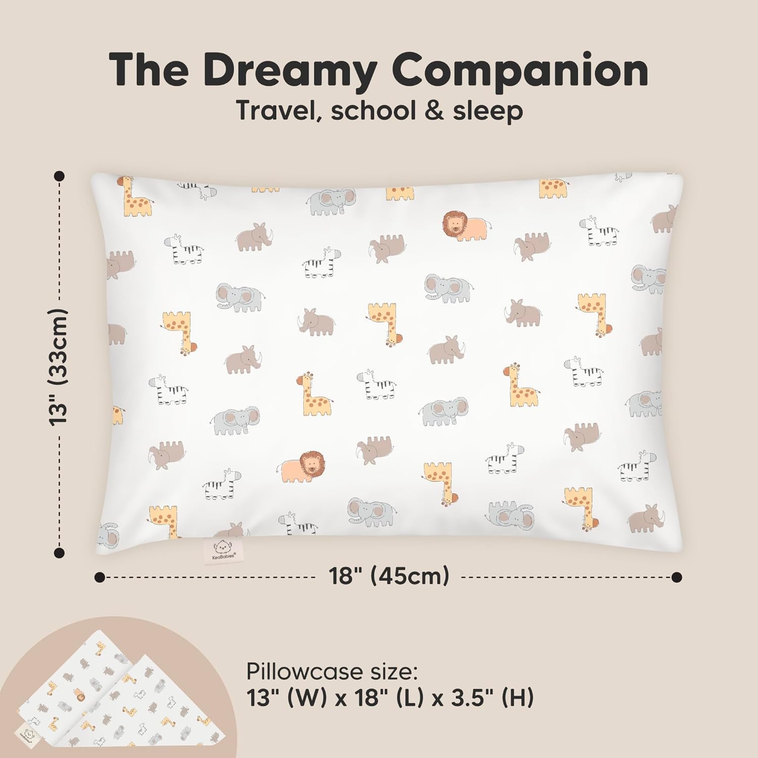My Little Dreamy Toddler Pillow - Organic Cotton 13x18 Travel Bed Pillow | Soft, Breathable & Machine Washable for Ages 2-5 (Safari Echo)