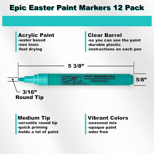 Epic Paint Markers - 12 Pack of Non-Toxic Acrylic Pens | Medium Tip for Multi-Surface DIY Crafts