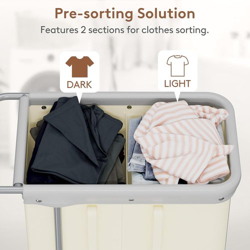 Lifewit 150L Large Laundry Basket - Rolling Hamper with Wheels & Removable Bag | White