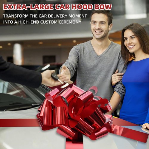 Big Car Bow - Metallic Red 20-Inch Round Gift Bow for Cars, Weddings, Birthdays & Holidays